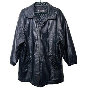 Vtg. Wilson's Leather Black Leather Quilted Interior Zip Up Jacket | Size XL